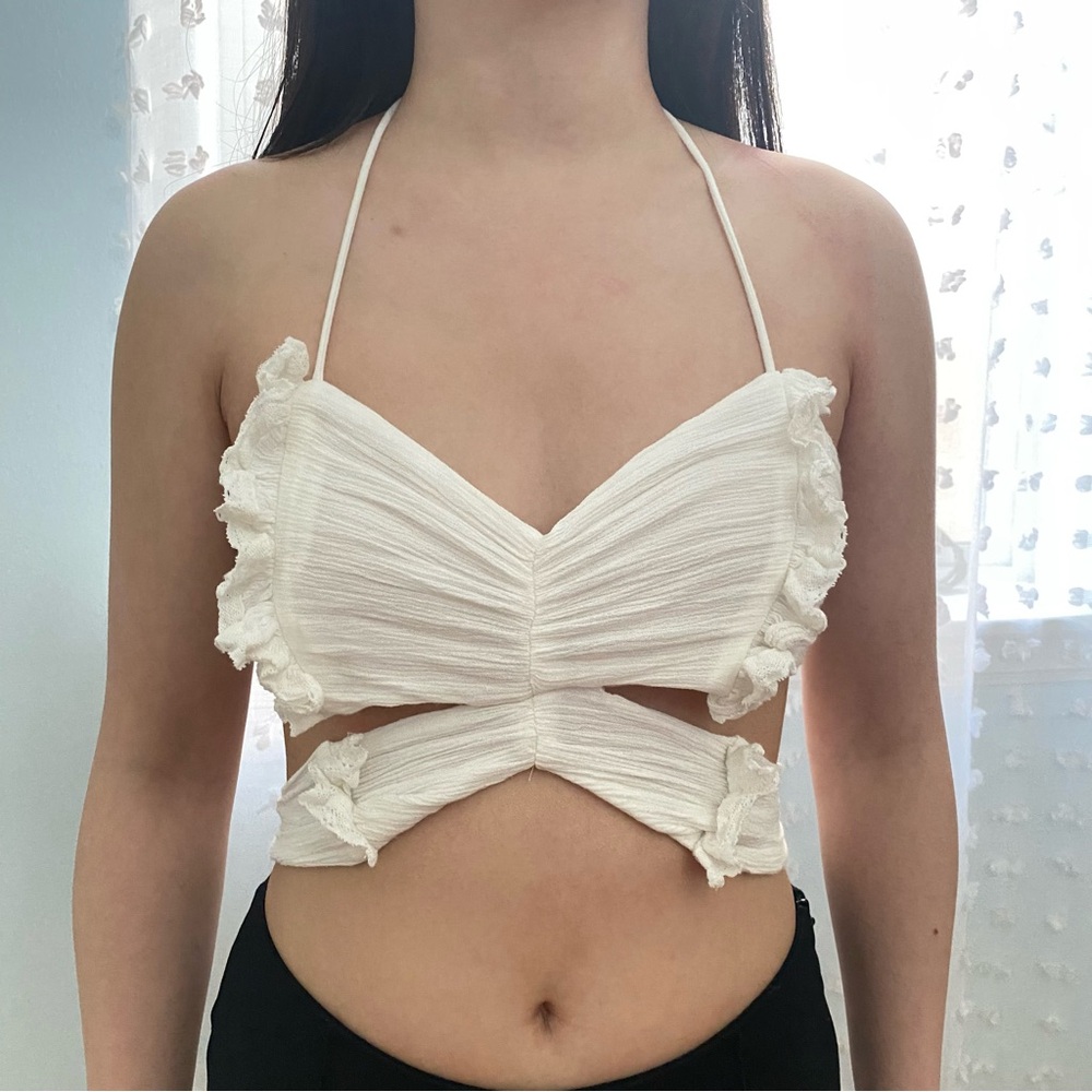 Free People Endless Summer Fly Away Halter Cropped Top in White Women's Size XS - Picture 6 of 15